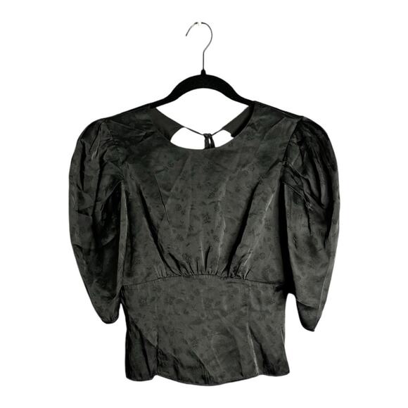 The Andamane Black Puff Sleeve Blouse With Open Back Size Medium - Picture 1 of 6